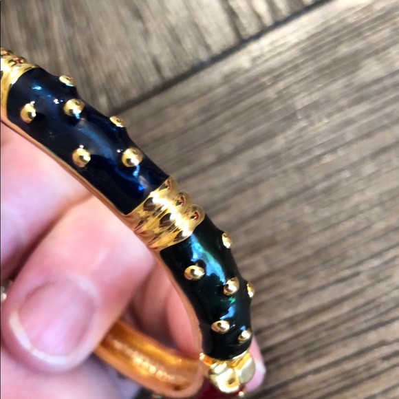 Vintage Goldtone Bracelet Red, Navy, Green Enamel - Picture 4 of 13